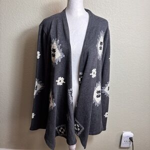 Lucky Bliss Women's‎ Sweater Cardigan Gray Open Front Back Tie Size L Geometric